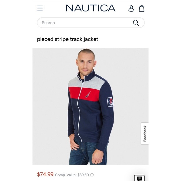 Nautica Fleece Pieced Stripe Track Jacket Men Size S Color Block Full Zip - Picture 5 of 5